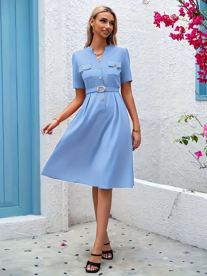Robe slim à col en V chic et polyvalente – Élégance pour toutes les occasions