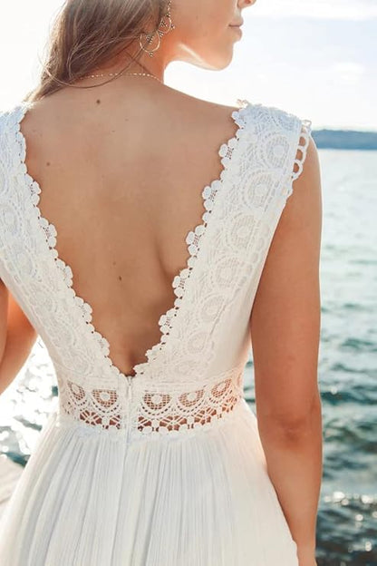 Robe d’été en dentelle fluide col V–Élégance légère