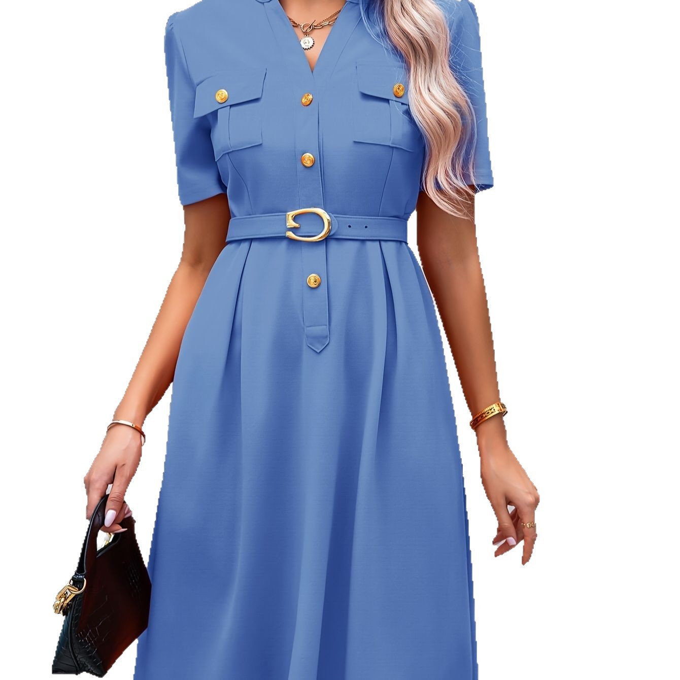 Robe slim à col en V chic et polyvalente – Élégance  pour toutes les occasions
