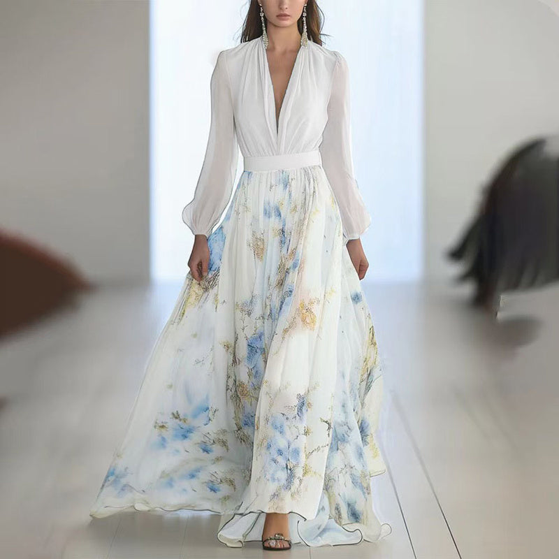 Robe estivale à fleurs ; fluide bohème – Taille cintrée & volants