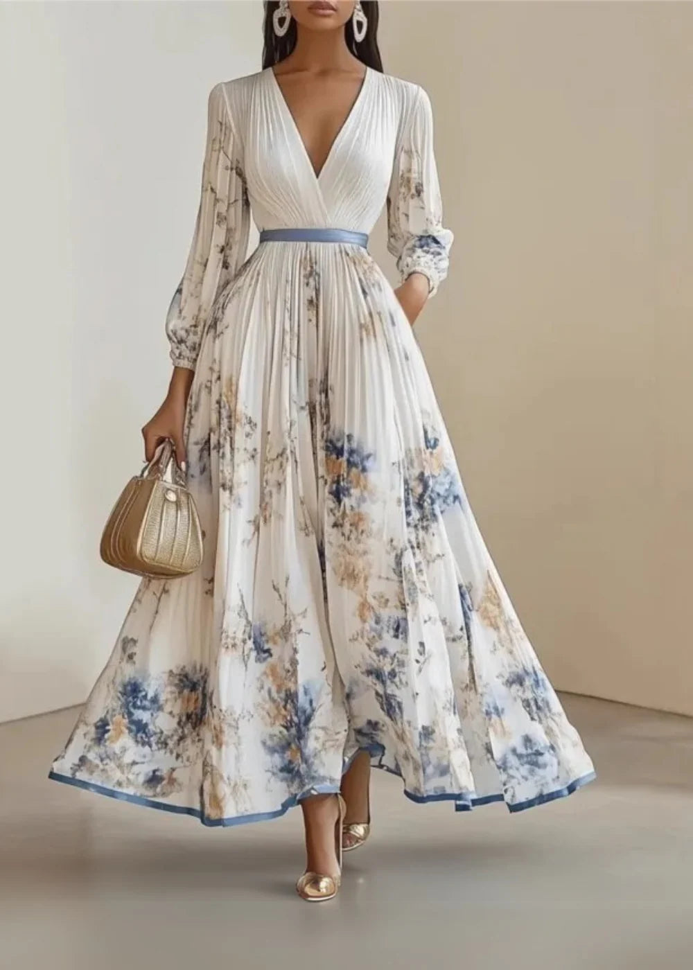 Robe estivale à fleurs ; fluide bohème – Taille cintrée & volants