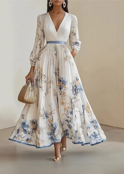 Robe estivale à fleurs ; fluide bohème – Taille cintrée & volants